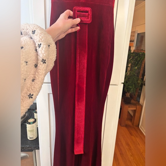 new Nadine Merabi Harley velvet belted embellished strap jumpsuit in red - Picture 11 of 13